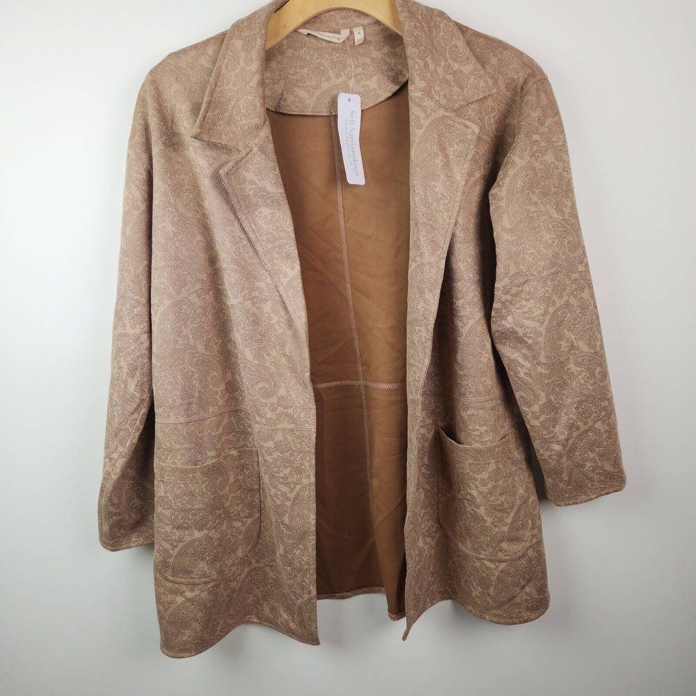 New Soft Surroundings Womens Malika Faux Suede brown tan paisley Open jacket  Xl